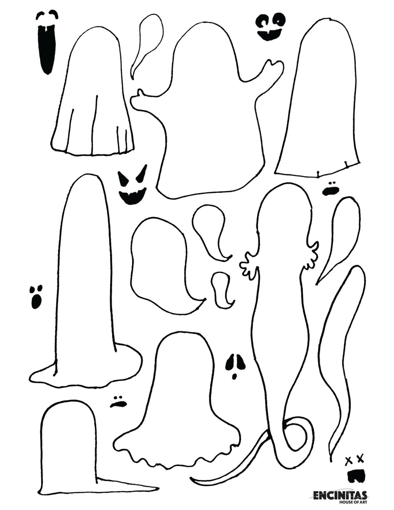 Design the Faces on Ghosts Coloring Page