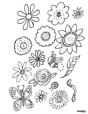 Happy Flowers Coloring Page