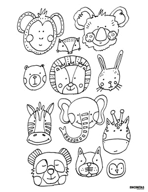 Cute Animal Faces Coloring Page