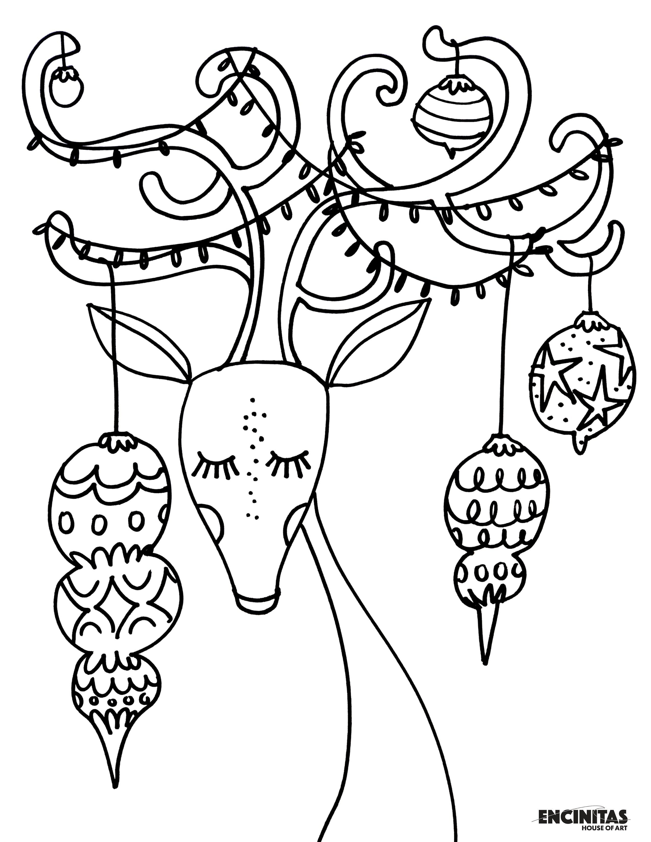 Sweet Reindeer Christmas Coloring Page