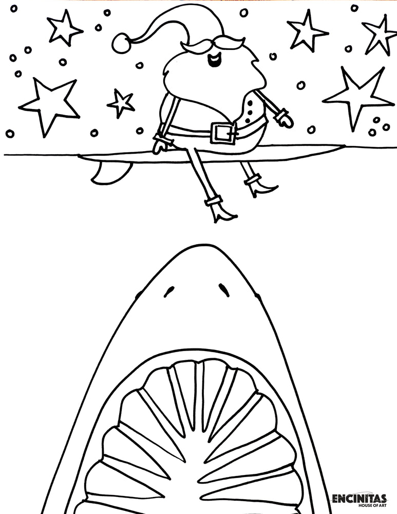 Shark Christmas Coloring Page