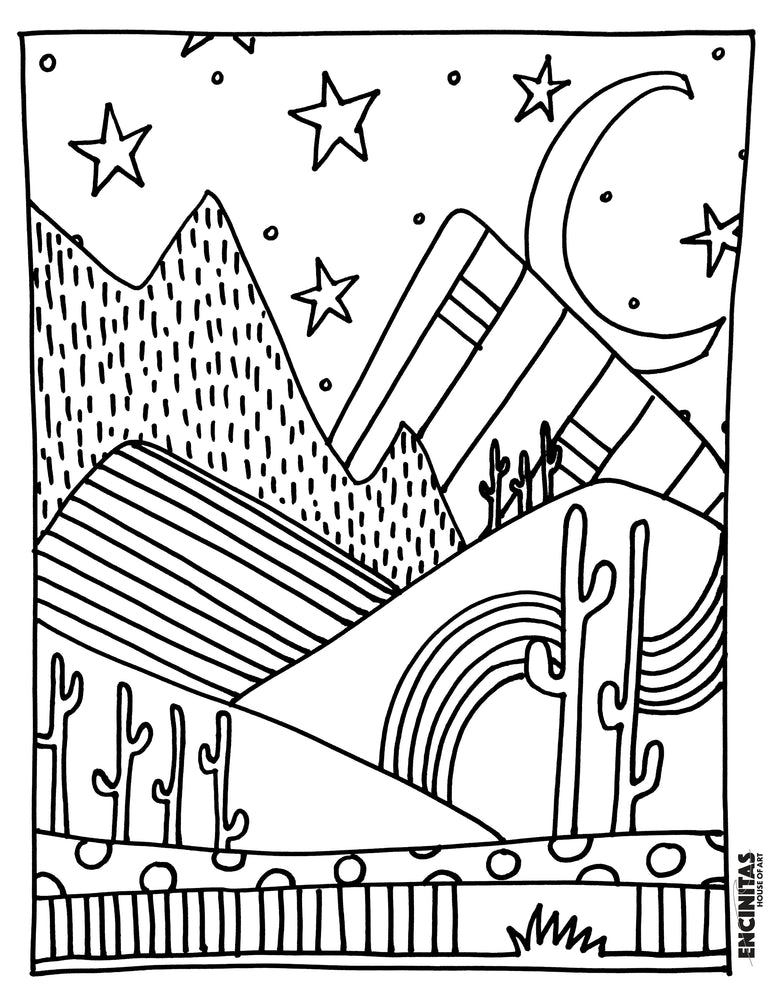 Peaceful Desert Evening Coloring Page