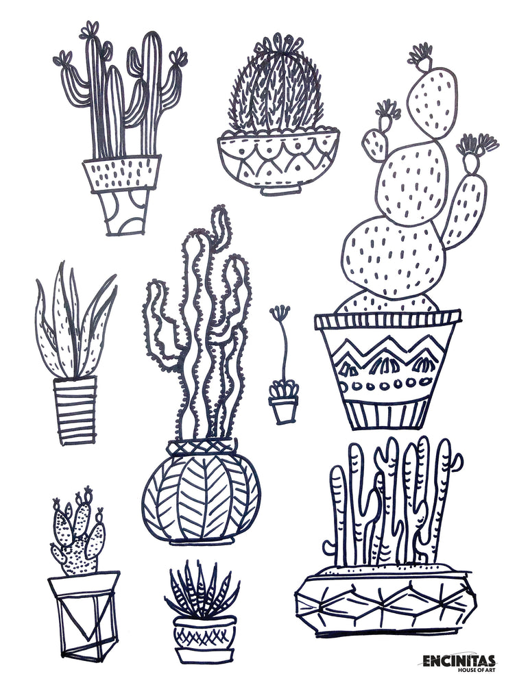 Cactus Collection Coloring Page