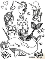Unicorn Sea Creatures Coloring Page